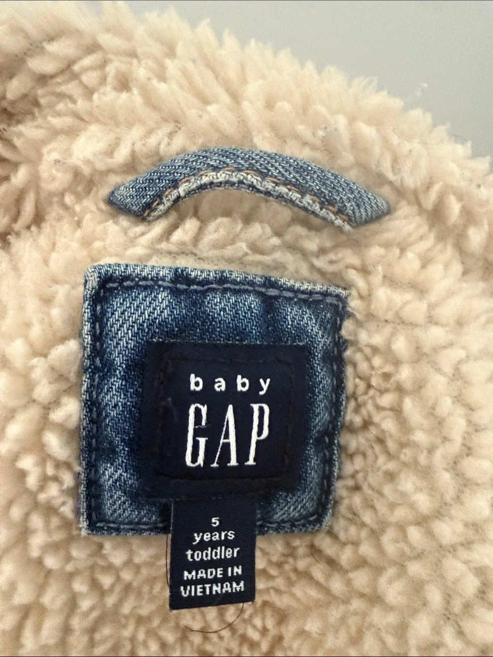GAP Kids Light Blue Denim Jacket with Cream Sherpa Collar